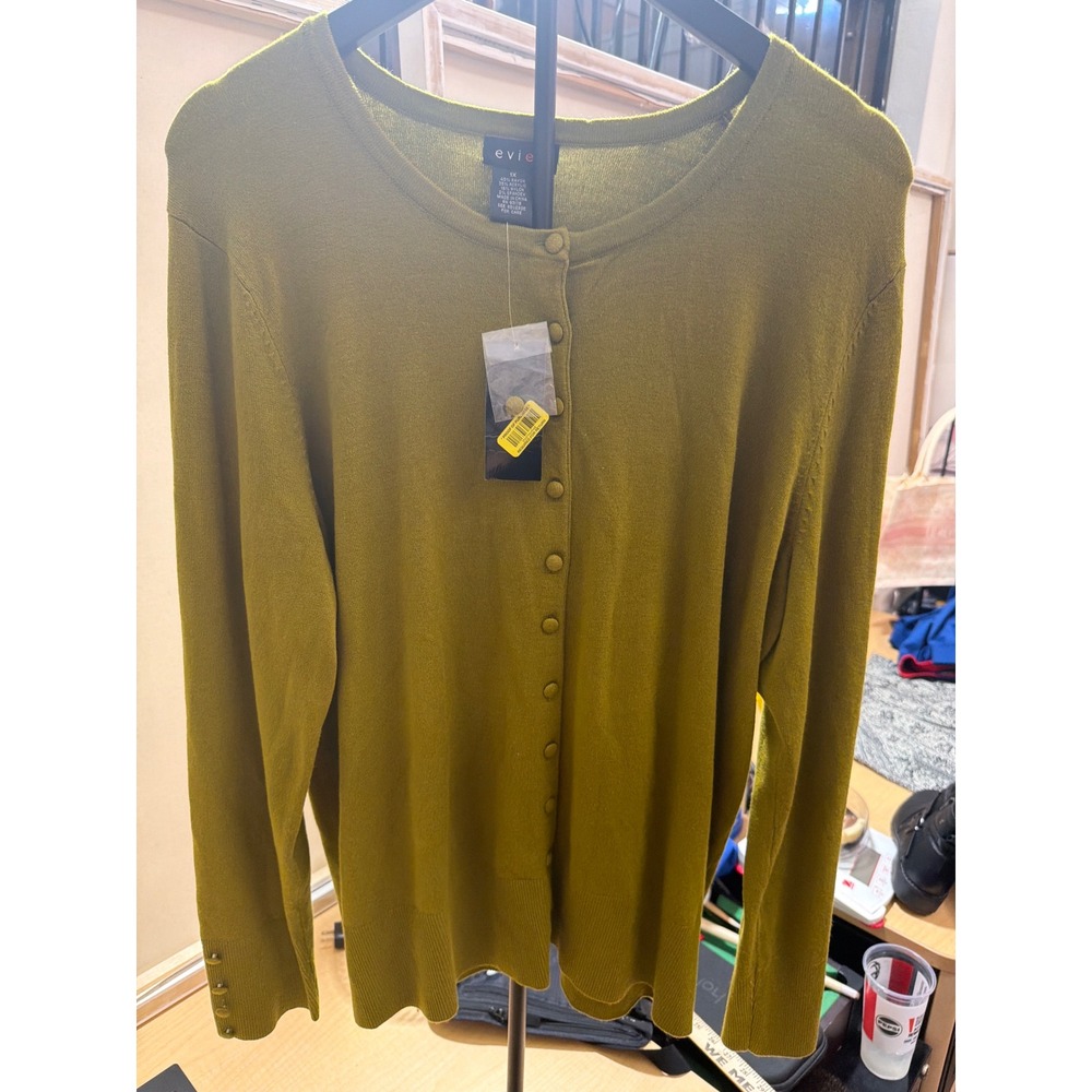 Evie Knits Seaweed Green Button Front Cardigan Sweater Womens 1X NWT